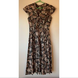 Vintage 1950s tiki shawl collar circle dress sz 4